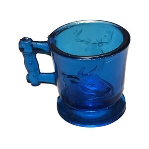 Antique EAPG Cobalt Blue Stag/Deer/Bull Child’s Mug – Vintage Pressed Glass